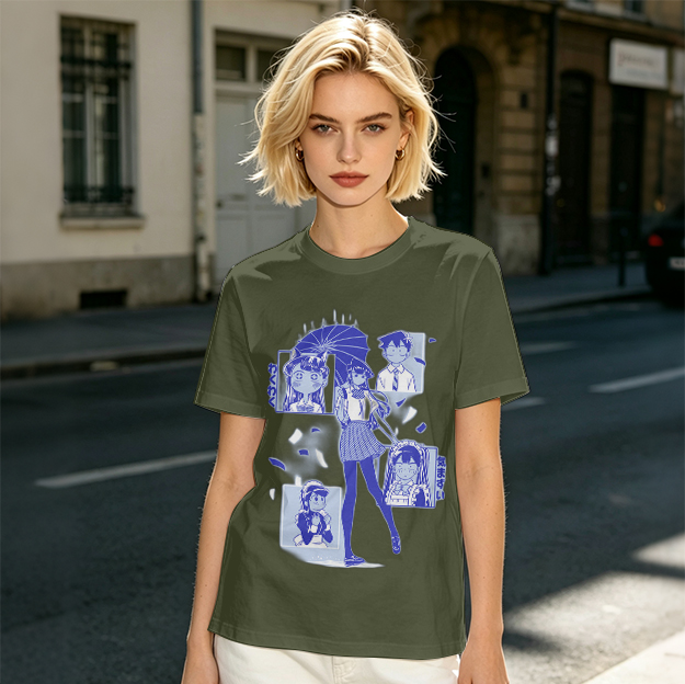 Anime Komi Can't Communicate Character Graphic Olive T-Shirt