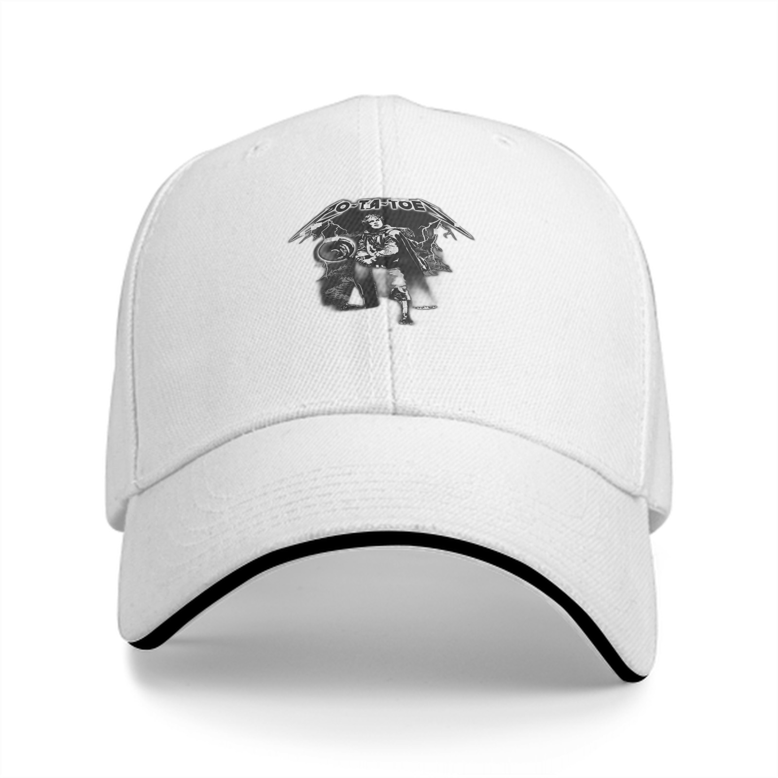 Black baseball cap with O-TA-TOE graphic print design