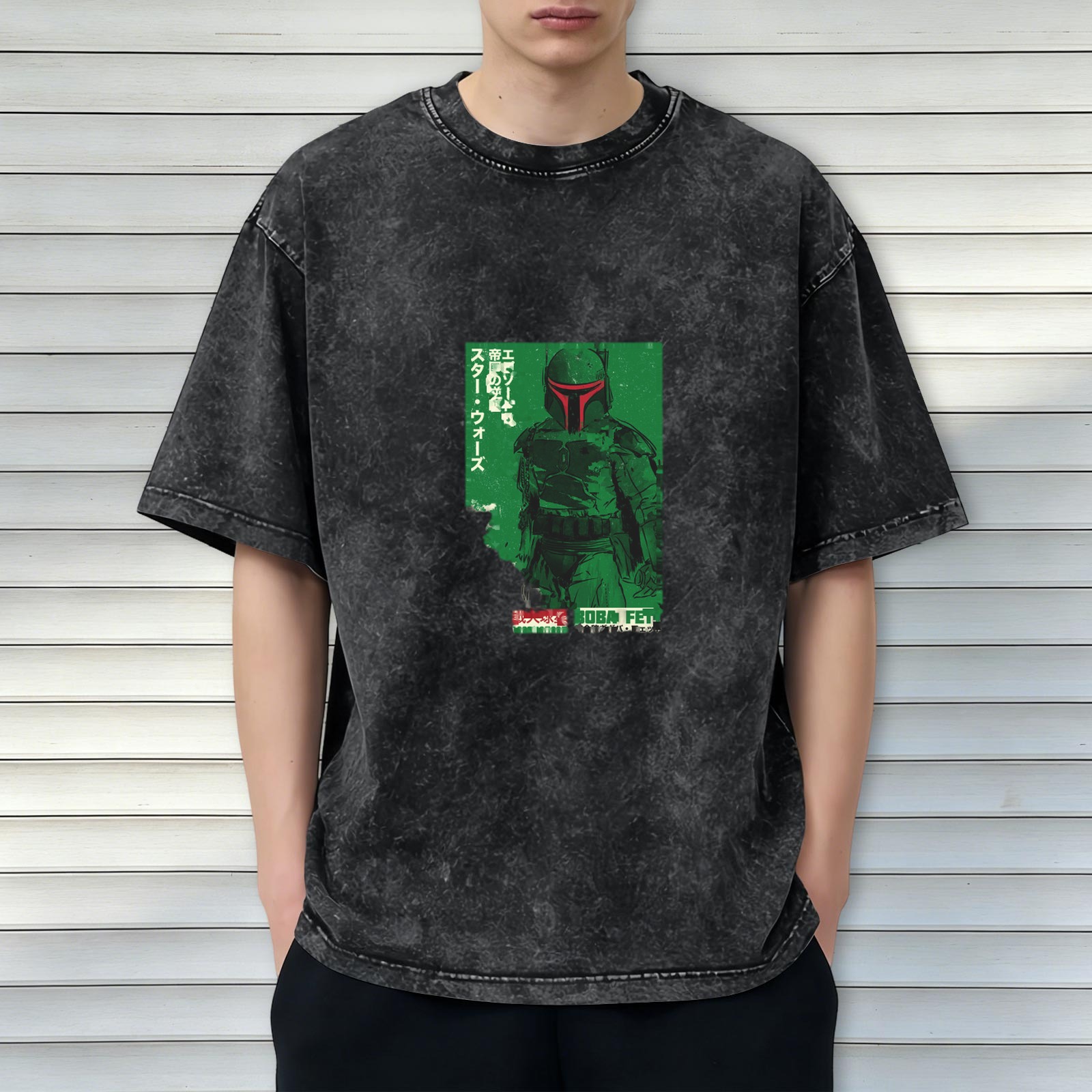 Star Wars Boba Fett Japanese Graphic Acid Wash T-Shirt