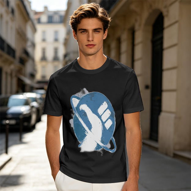 Olive Green T-Shirt with Saturn Fist Graphic Print