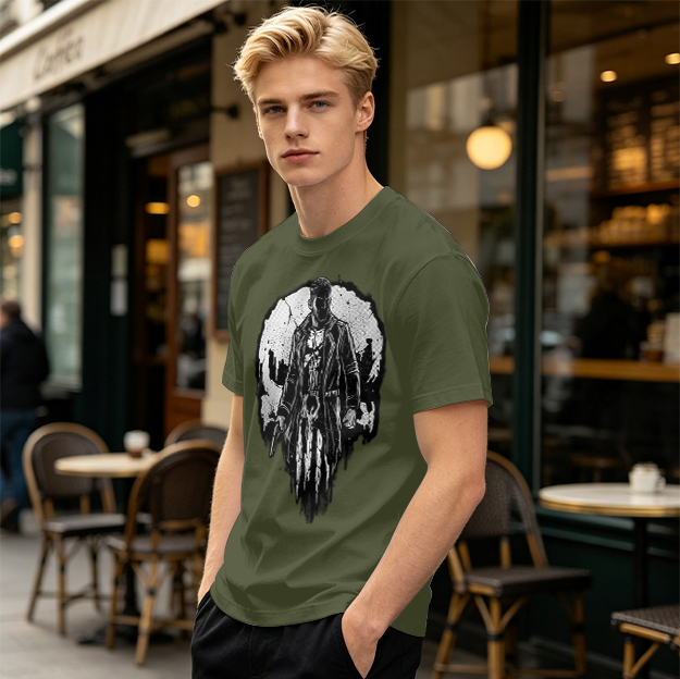 Olive T-Shirt With Punisher Skull Warrior Graphic Print