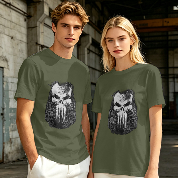 Olive Green T-Shirt With Tactical Skull Graphic Print