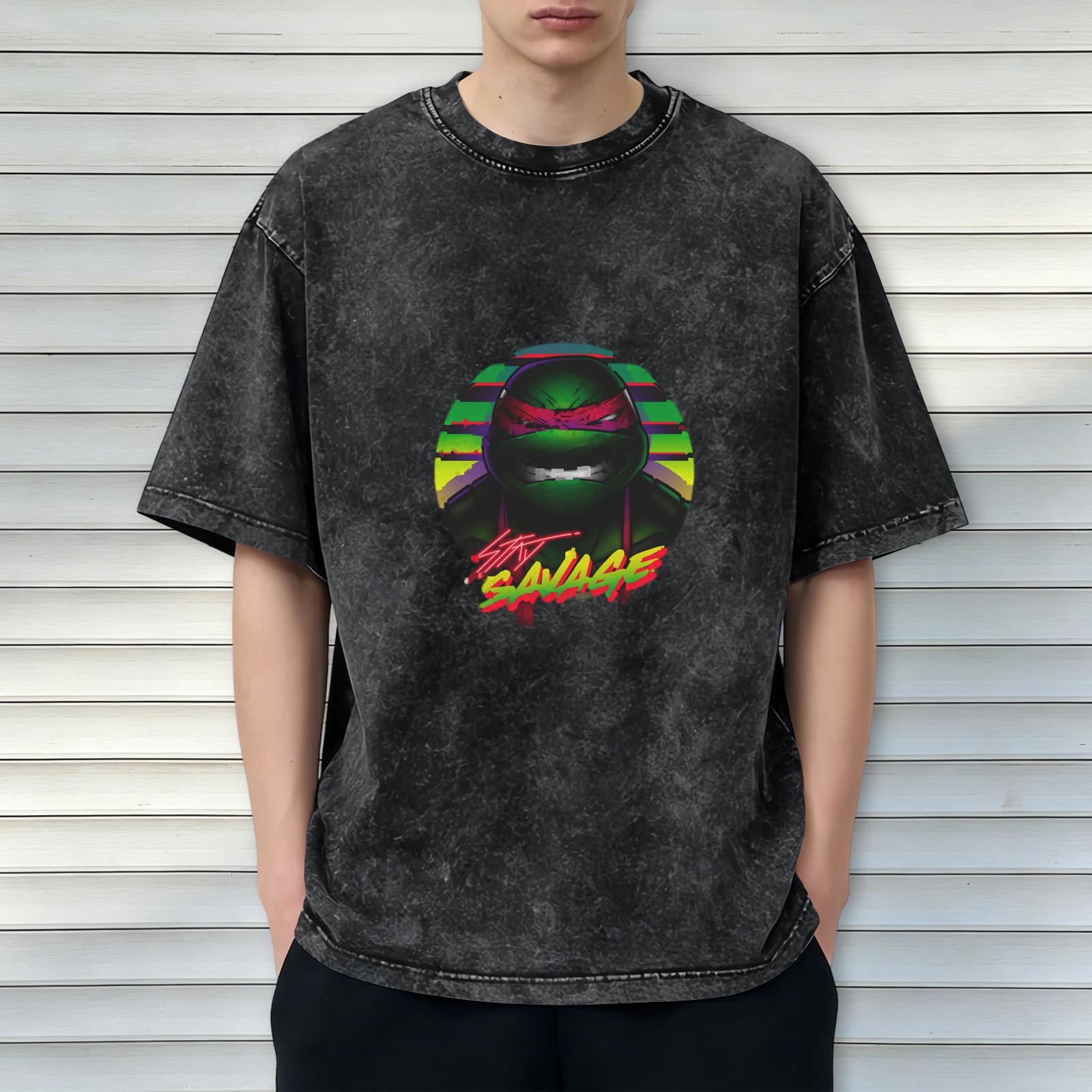 Teenage Mutant Ninja Turtles Stay Savage Graphic Acid Wash T-Shirt