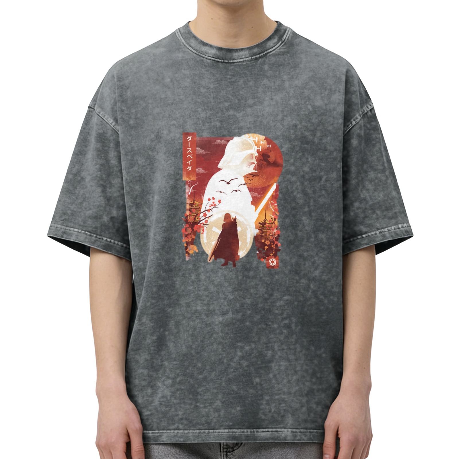Star Wars Darth Vader Japanese Ukiyo-e Style Graphic Acid Wash T-shirt