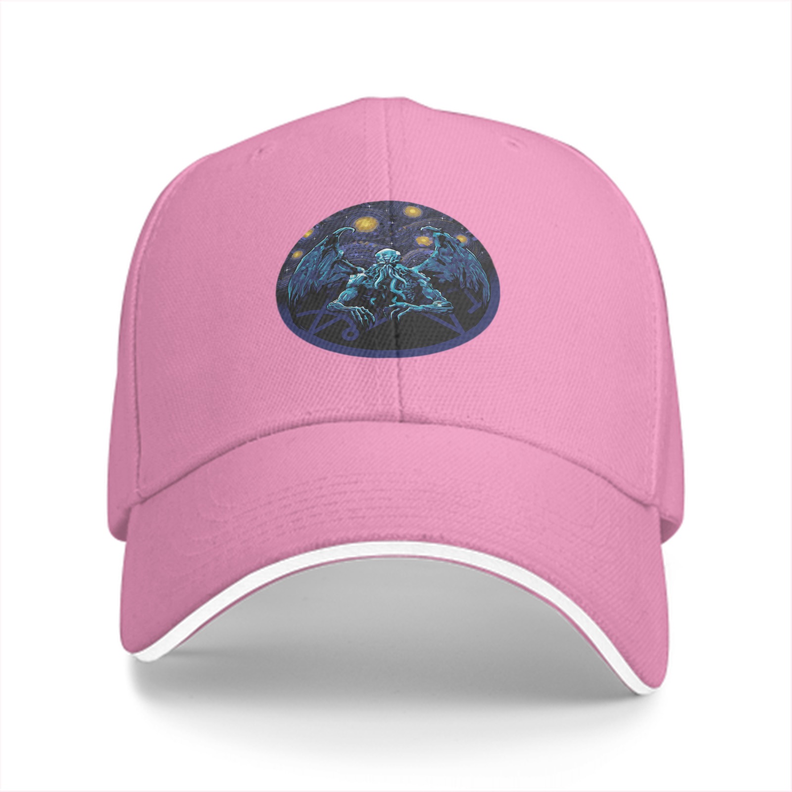 Black Baseball Cap with Cthulhu Cosmic Art Print