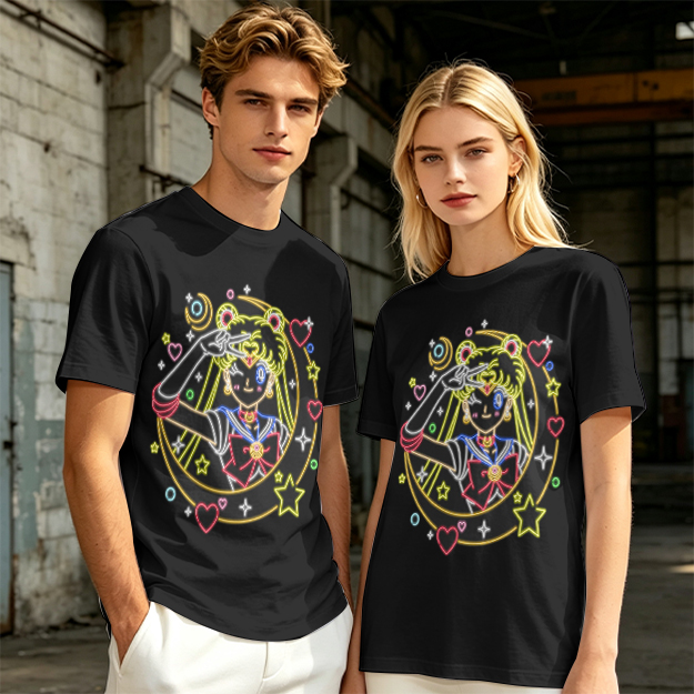 Olive T-Shirt With Neon Sailor Moon Graphic Print