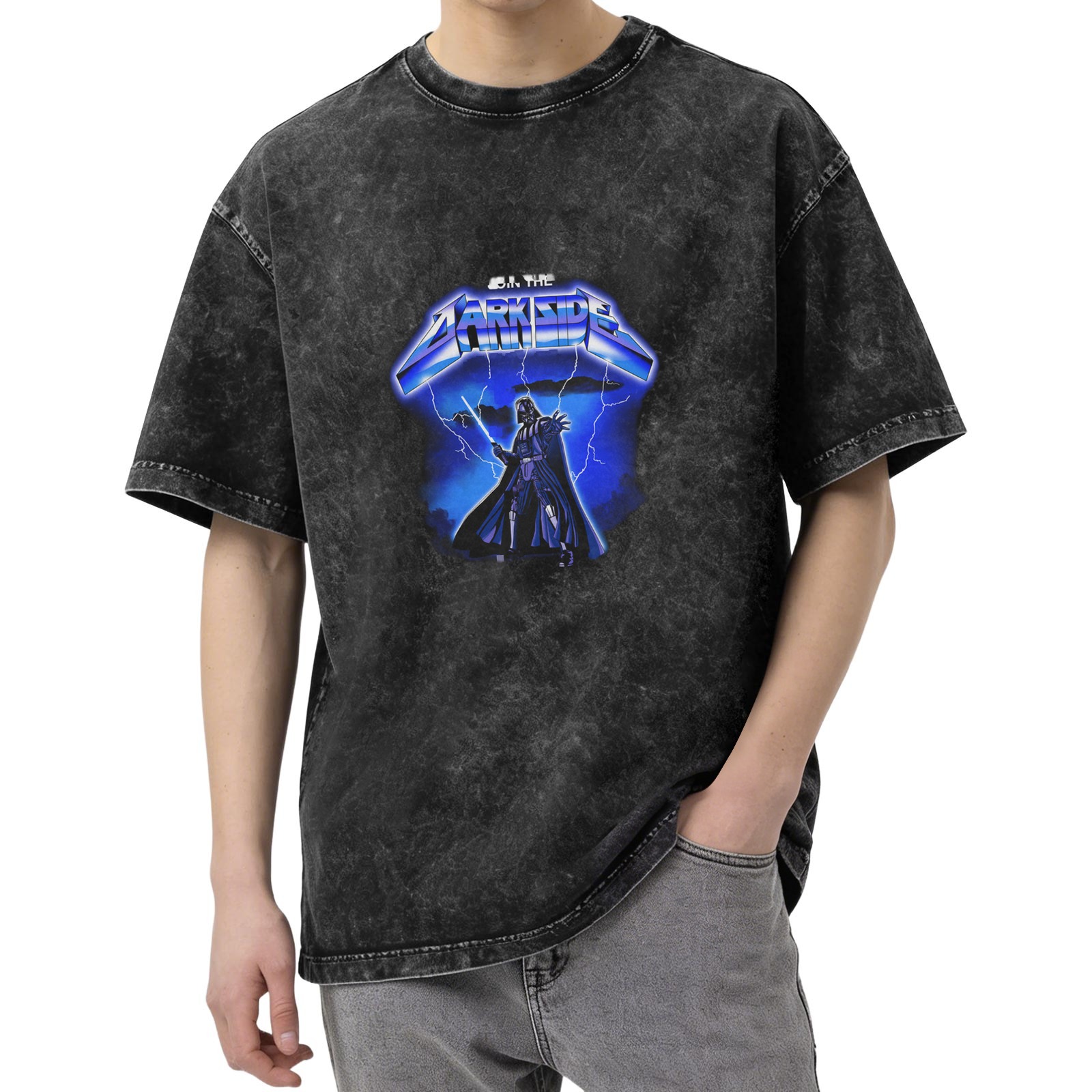 Star Wars Darth Vader 'Join The Dark Side' Heavy Metal Lightning Graphic Acid Wash T-Shirt