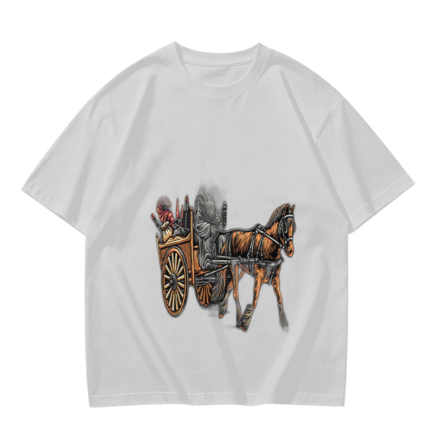 Olive T-Shirt With Horse Drawn Cart Graphic Print