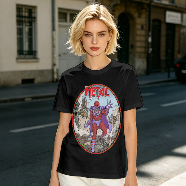 Olive T-shirt with Magneto Metal Comic Art Print
