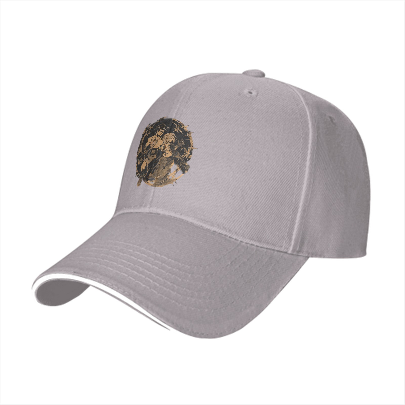 Black Baseball Cap With Distressed Fantasy Character Art Print