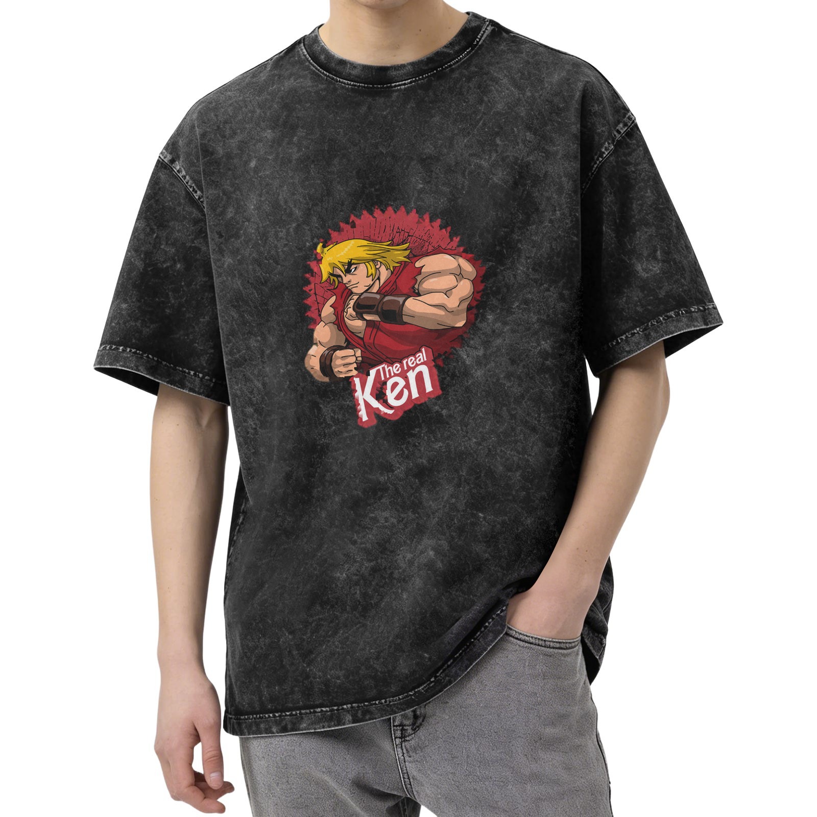 Street Fighter Ken 'The Real Ken' Graphic Stonewashed Black T-Shirt