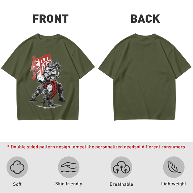 Olive T-shirt with Fullmetal Alchemist Character Art Print