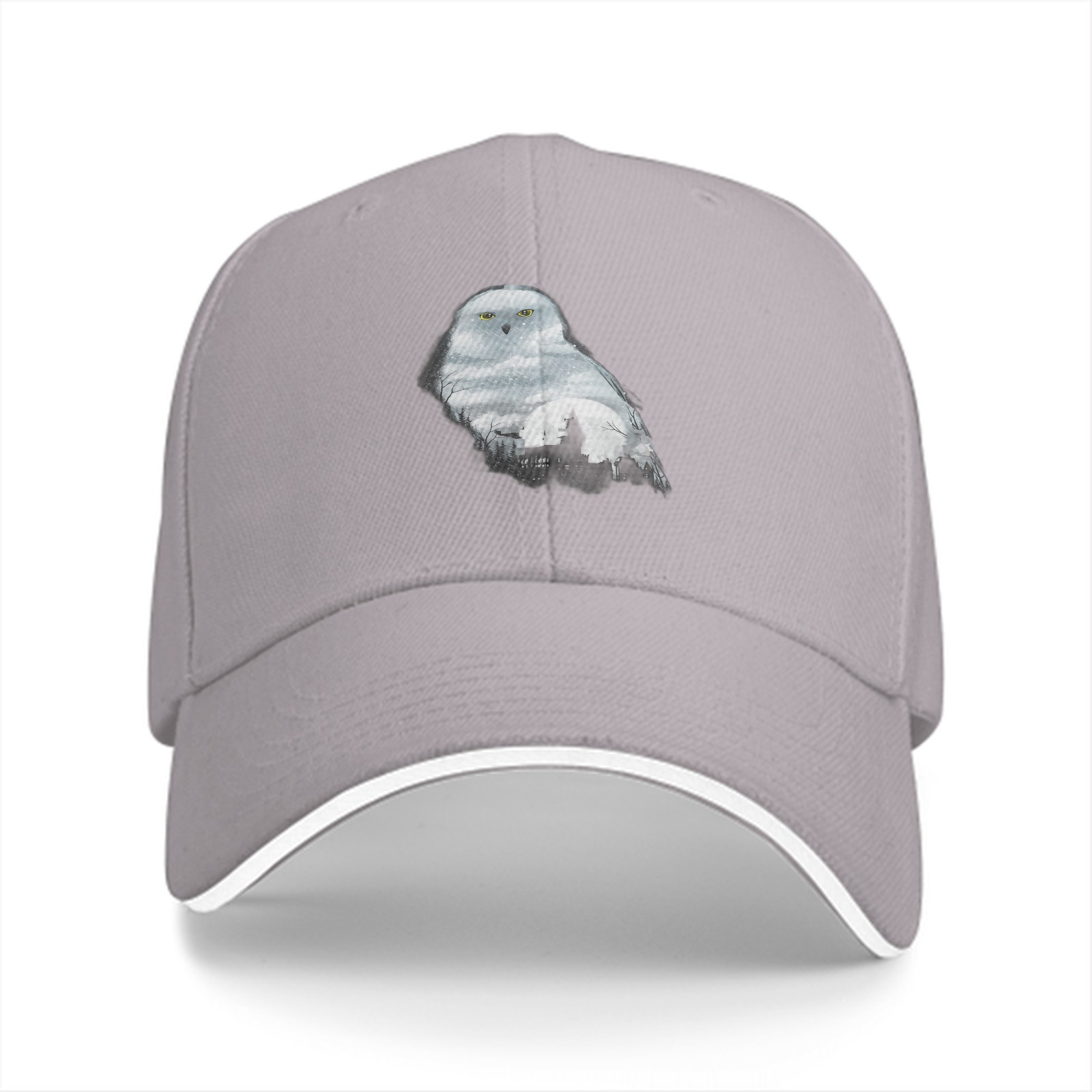 Black baseball cap with snowy owl and castle graphic
