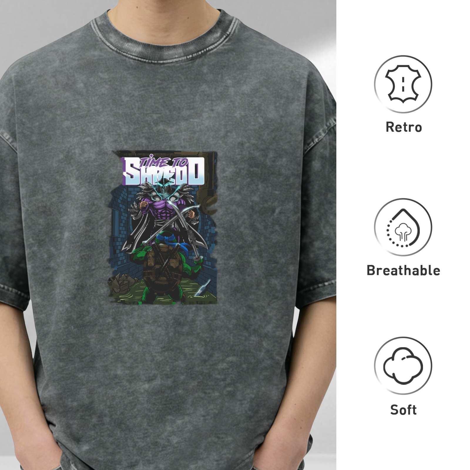 Washed Black T-Shirt With Teenage Mutant Ninja Turtles Shredder Graphic