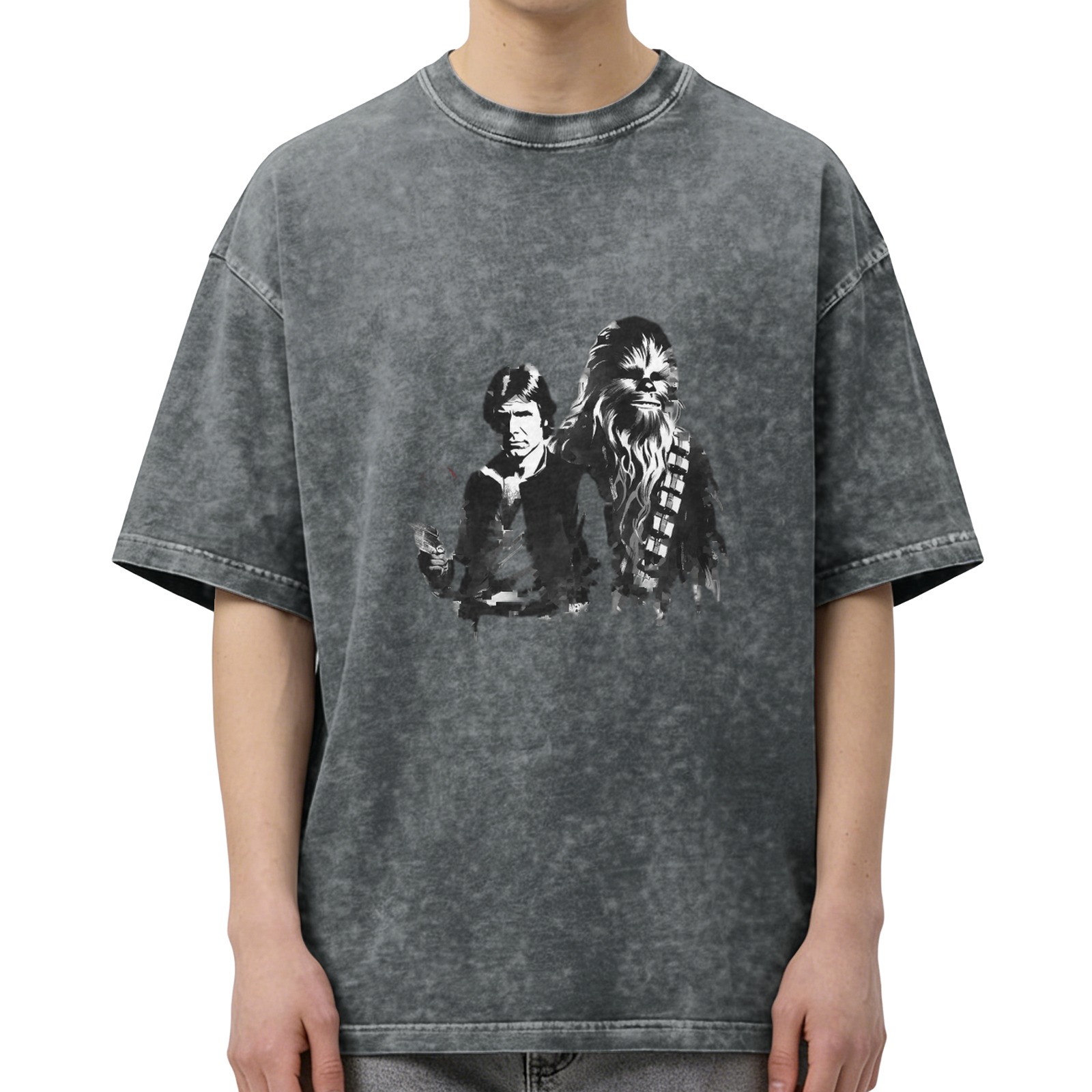 Star Wars Han Solo and Chewbacca Graphic Acid Wash T-Shirt