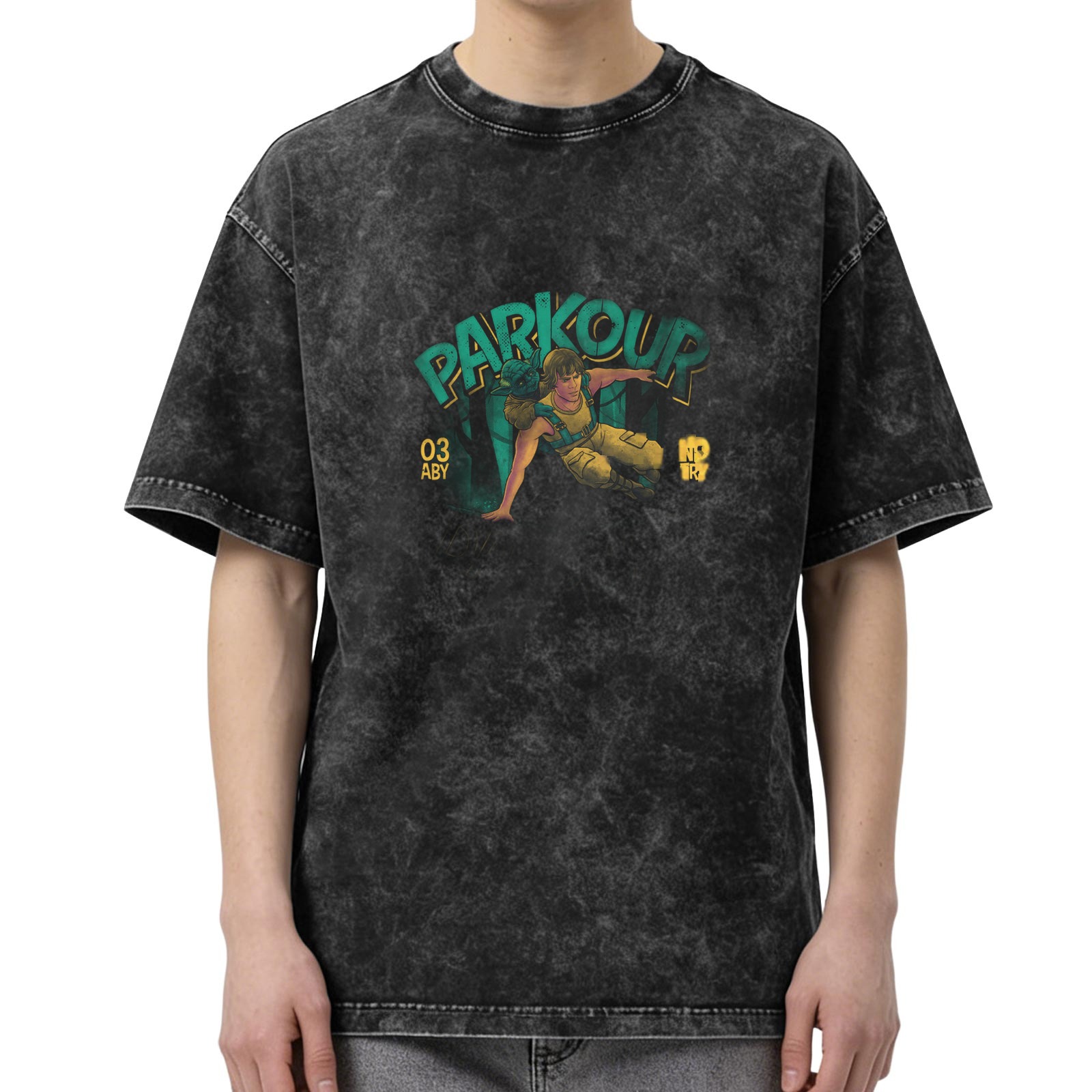 Washed black parkour graphic oversized t-shirt