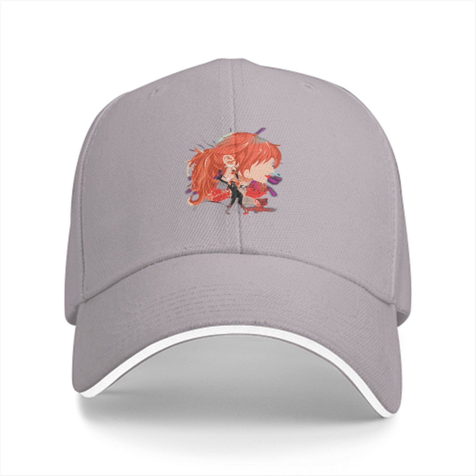Black Baseball Cap with Anime Red-Haired Character Print