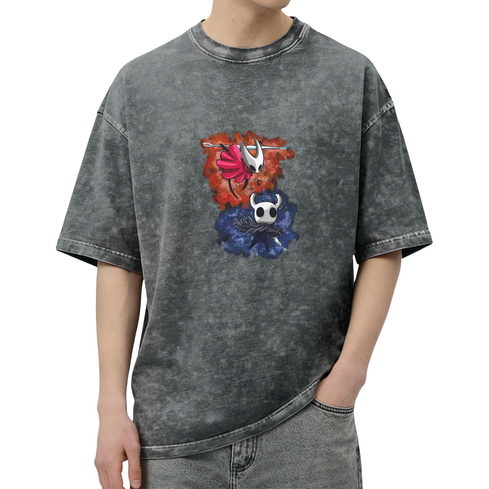 Hollow Knight Themed Washed Black Graphic T-Shirt