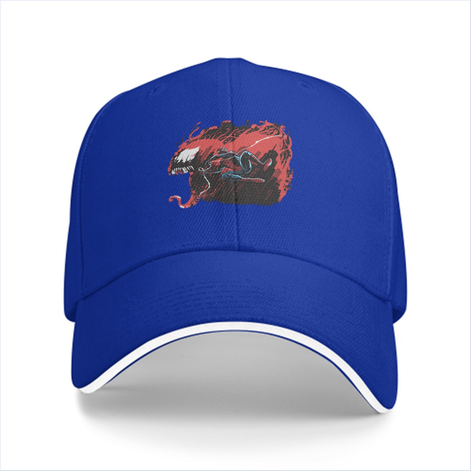 Black baseball cap with Venom and Spider-Man graphic print