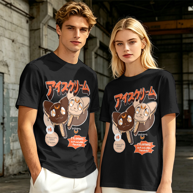 Olive T-shirt with cat ice cream popsicle graphic print