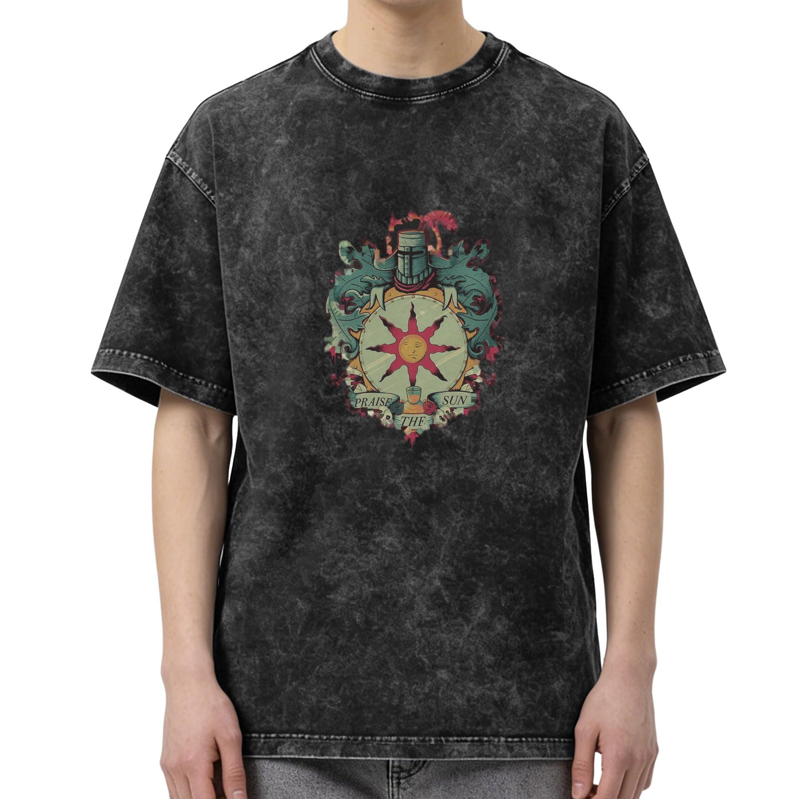 Dark Souls Praise The Sun Solaire Acid Wash Oversized T-Shirt