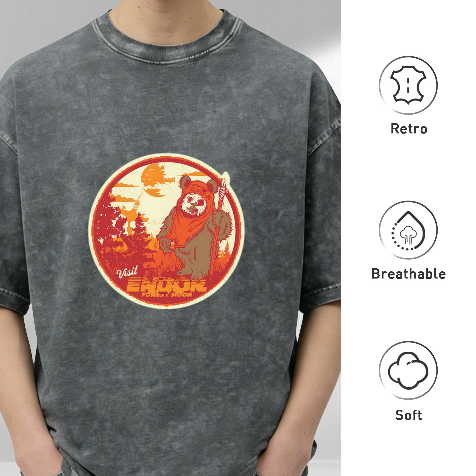 Star Wars Ewok Visit Endor Forest Moon Vintage Graphic Acid Wash T-shirt