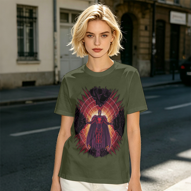 Olive T-Shirt With Superhero Villain Graphic Print
