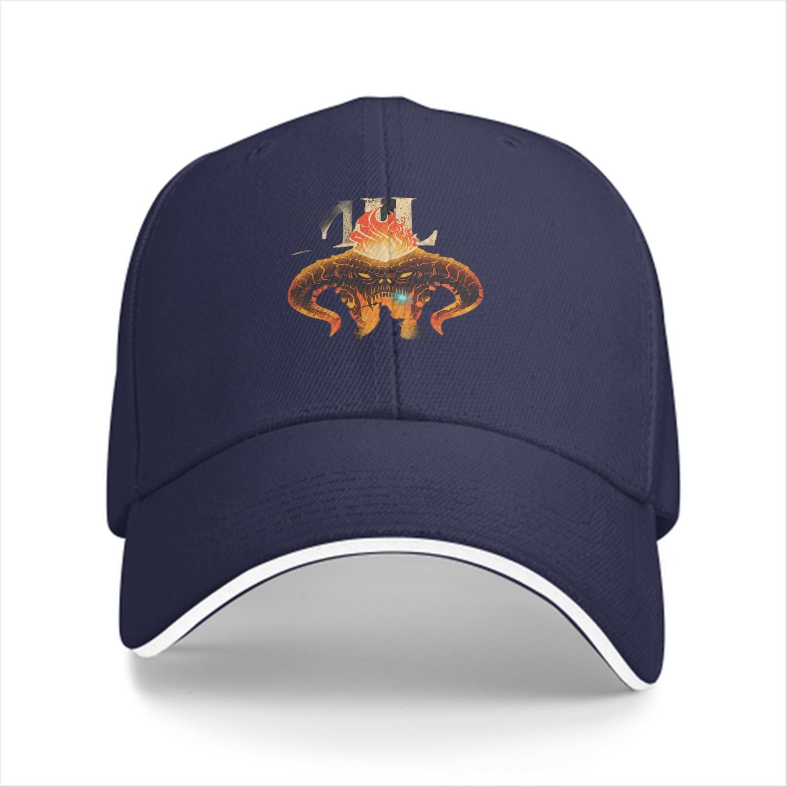 Black Baseball Cap With Fiery Demon Bull Head Graphic