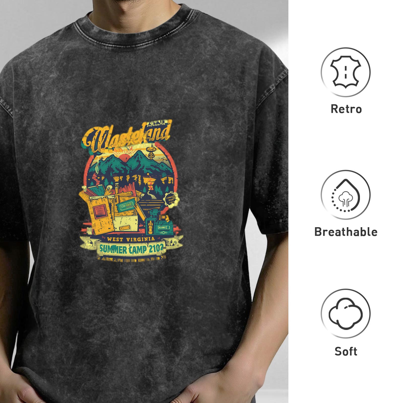 Wasteland West Virginia Summer Camp 2102 Graphic Acid Wash T-Shirt