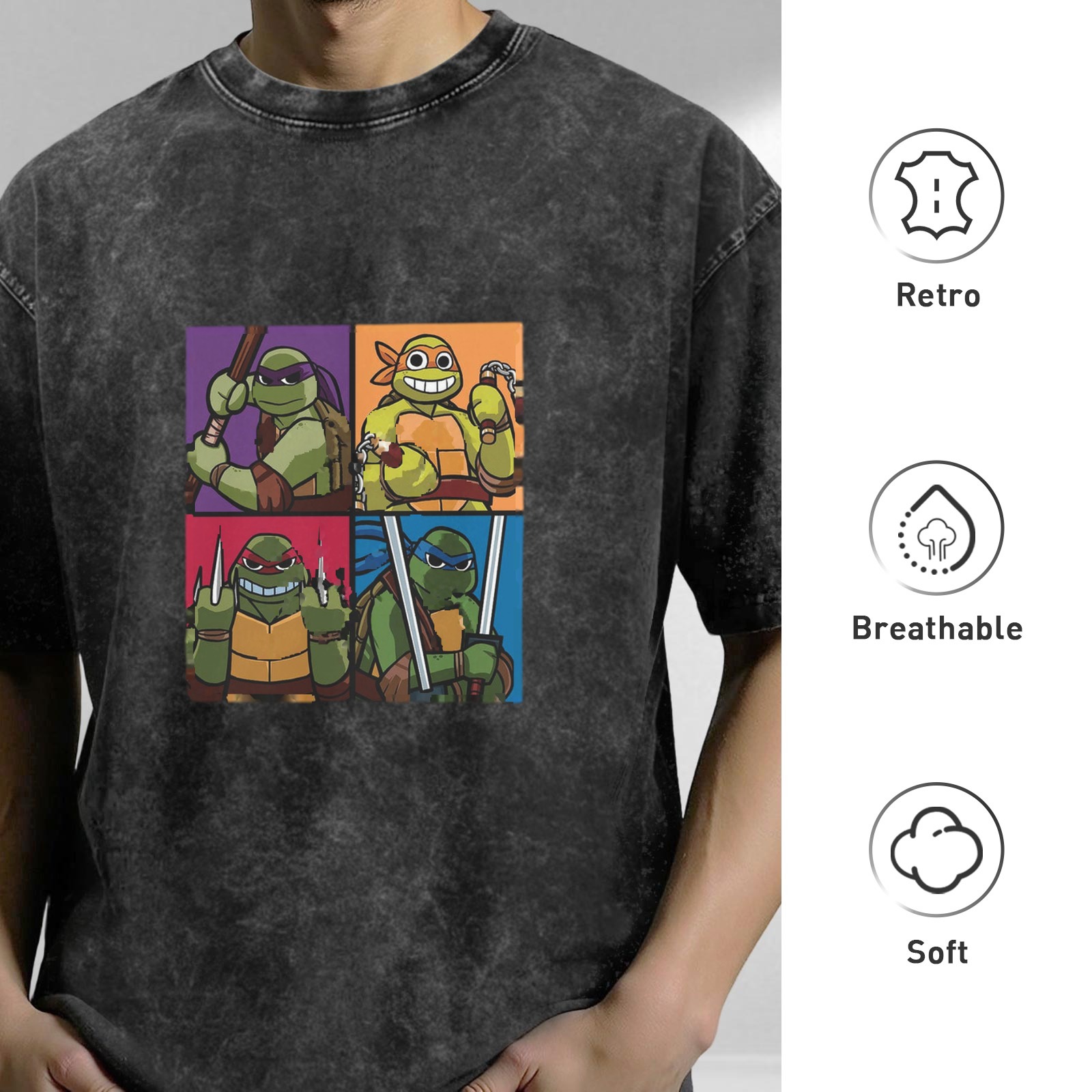 Teenage Mutant Ninja Turtles Graphic Oversized Acid Wash T-Shirt