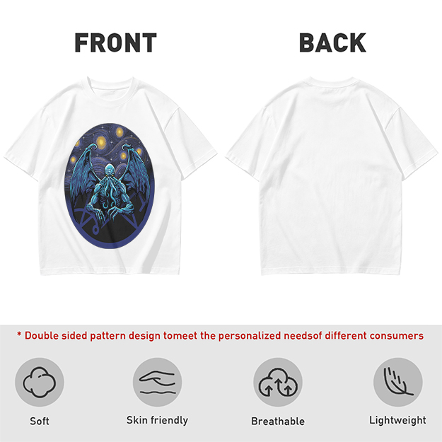 Olive T-Shirt with Cthulhu Starry Night Graphic Print