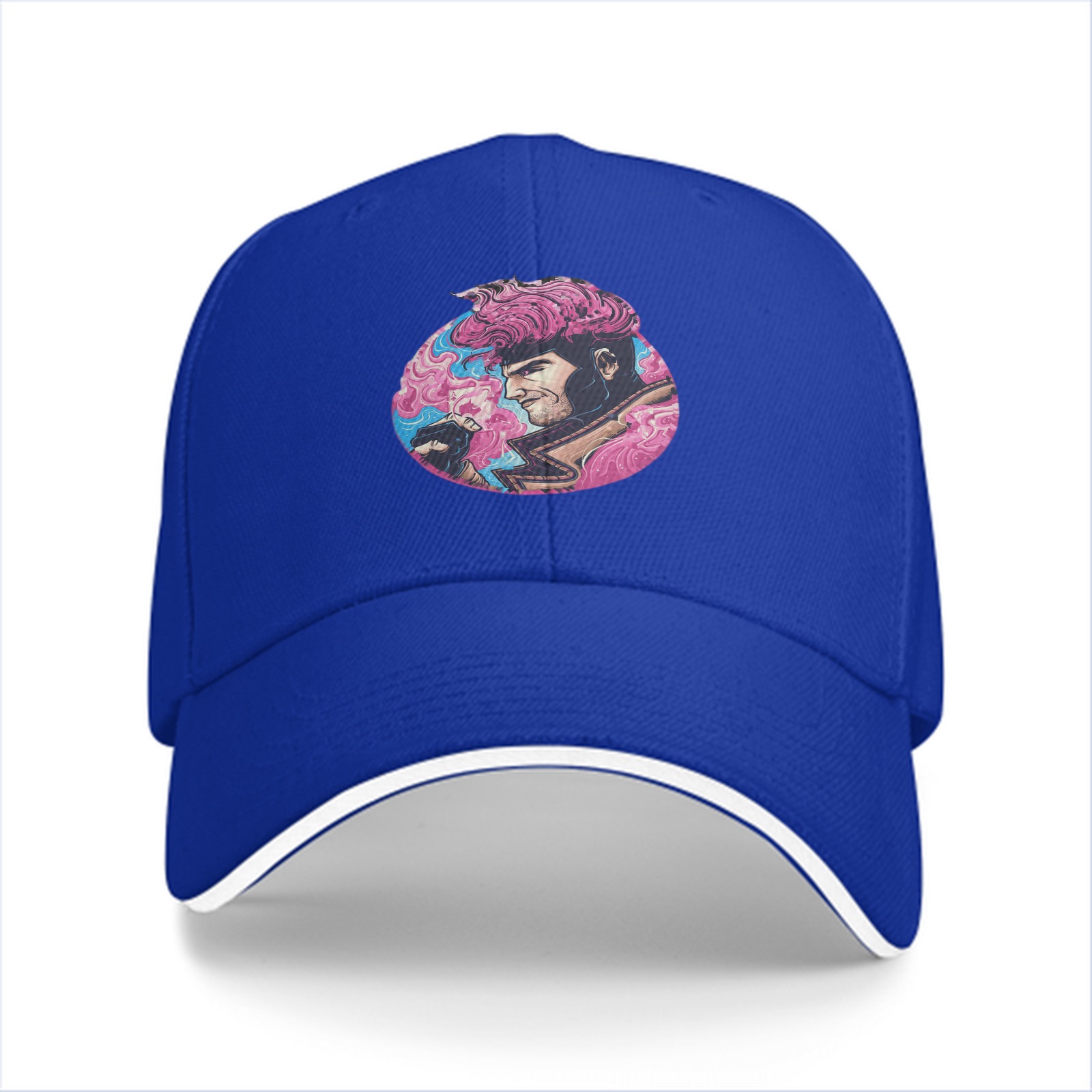 Black Baseball Cap With Pink Superhero Character Art Print