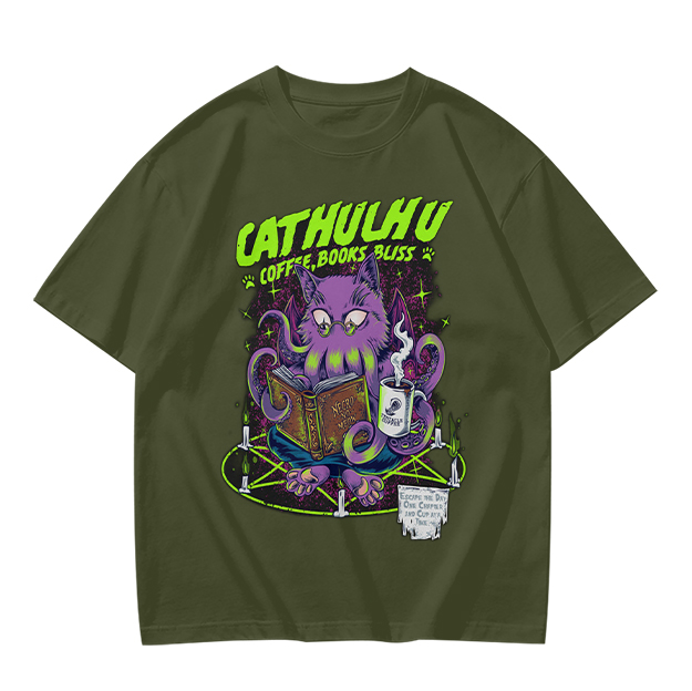 Cathulhu Coffee Books Bliss Cat Octopus Graphic T-Shirt
