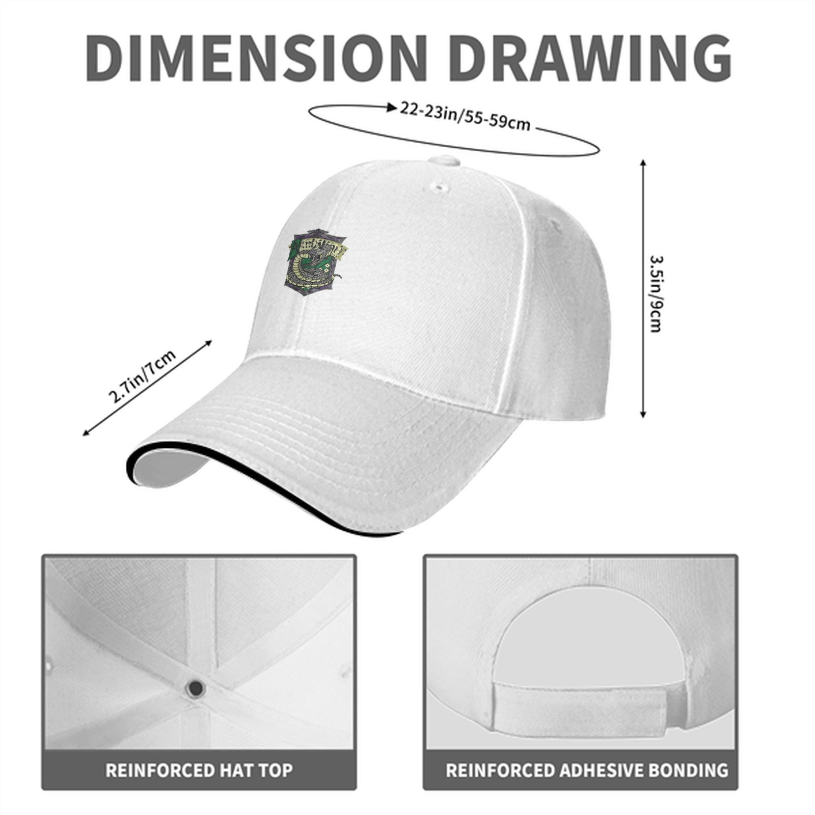 Black baseball cap with Slytherin-style serpent crest emblem