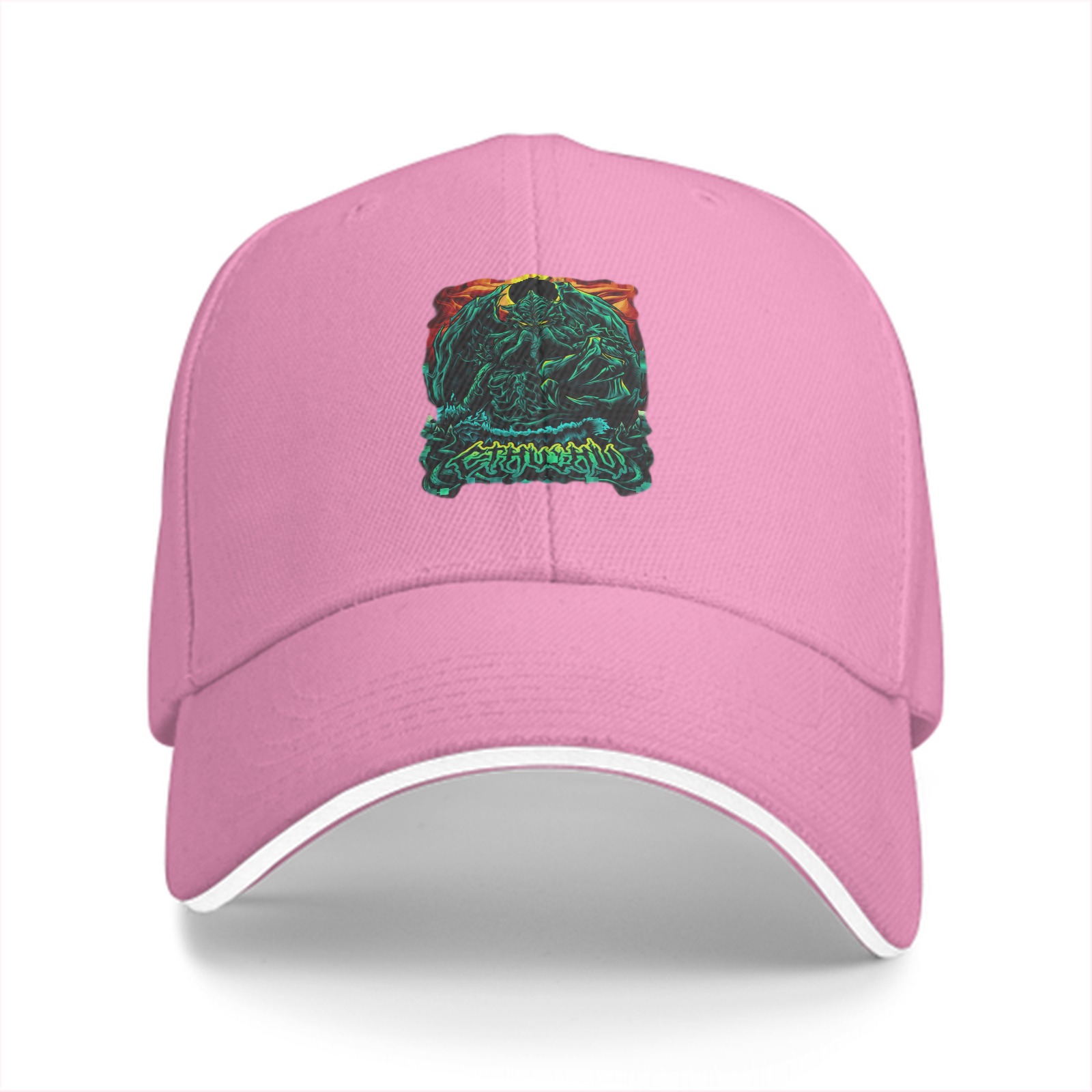 Black Baseball Cap With Dark Fantasy Monster Graphic Print