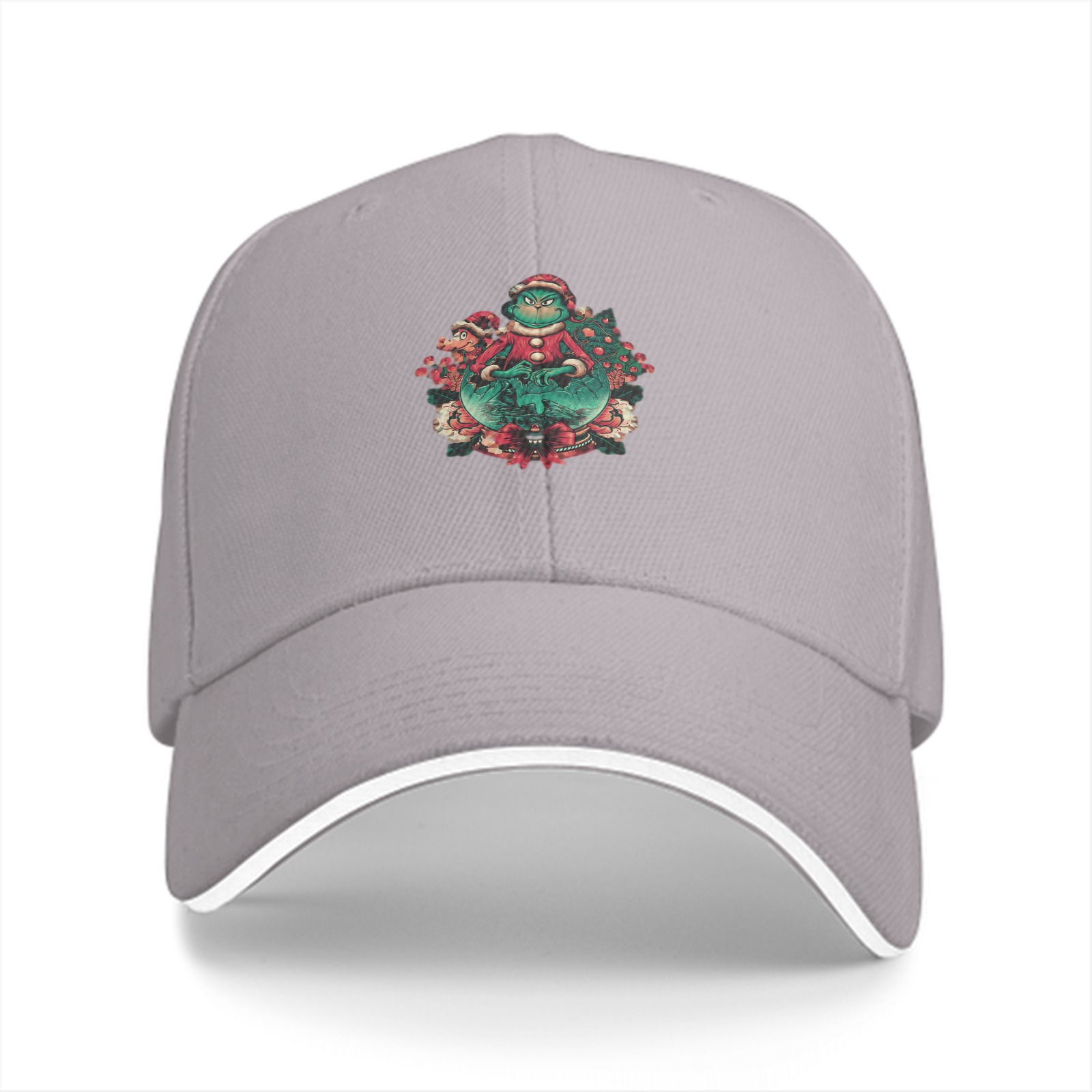Black Baseball Cap with Festive Grinch Christmas Graphic