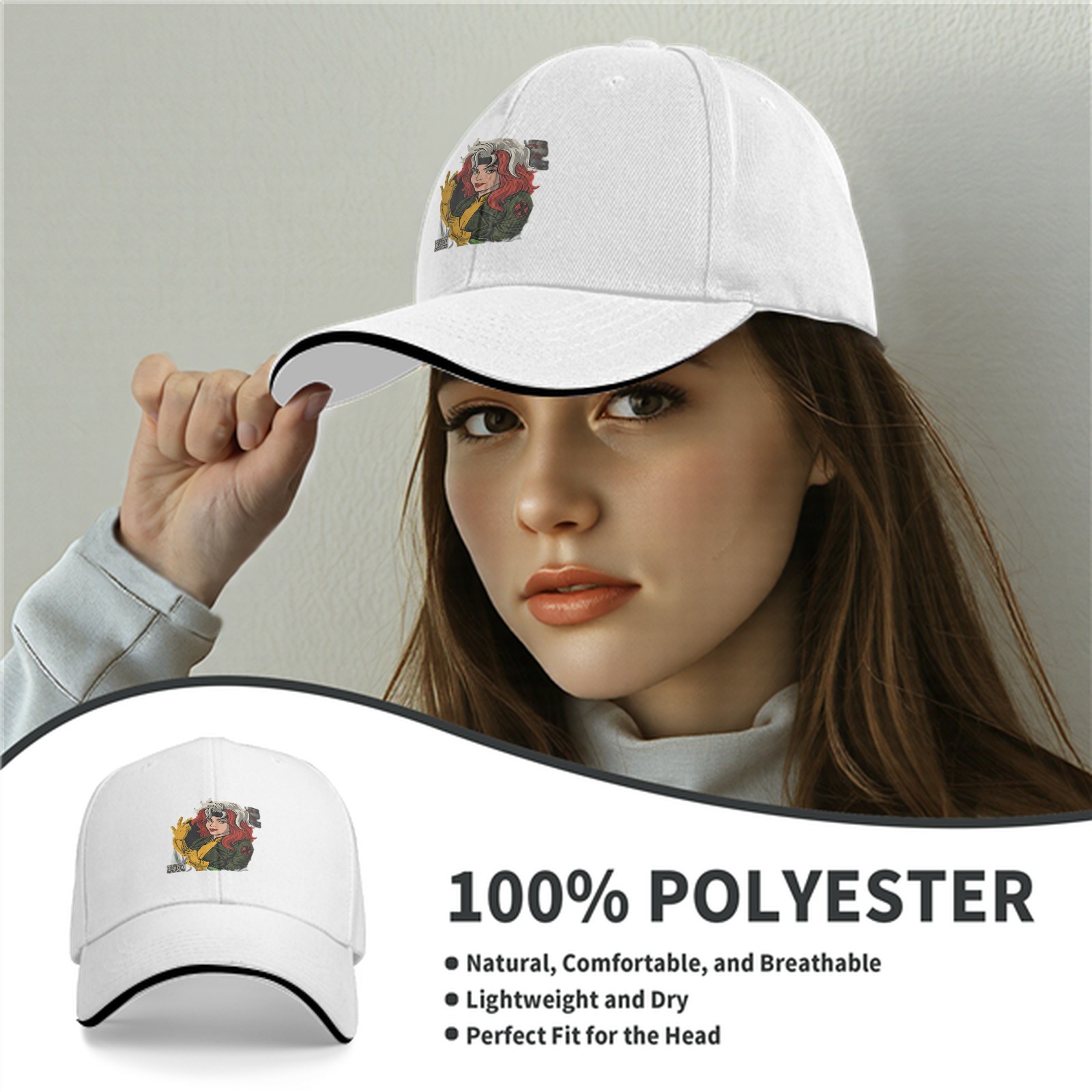 Black Baseball Cap With X-Men Rogue Graphic Print