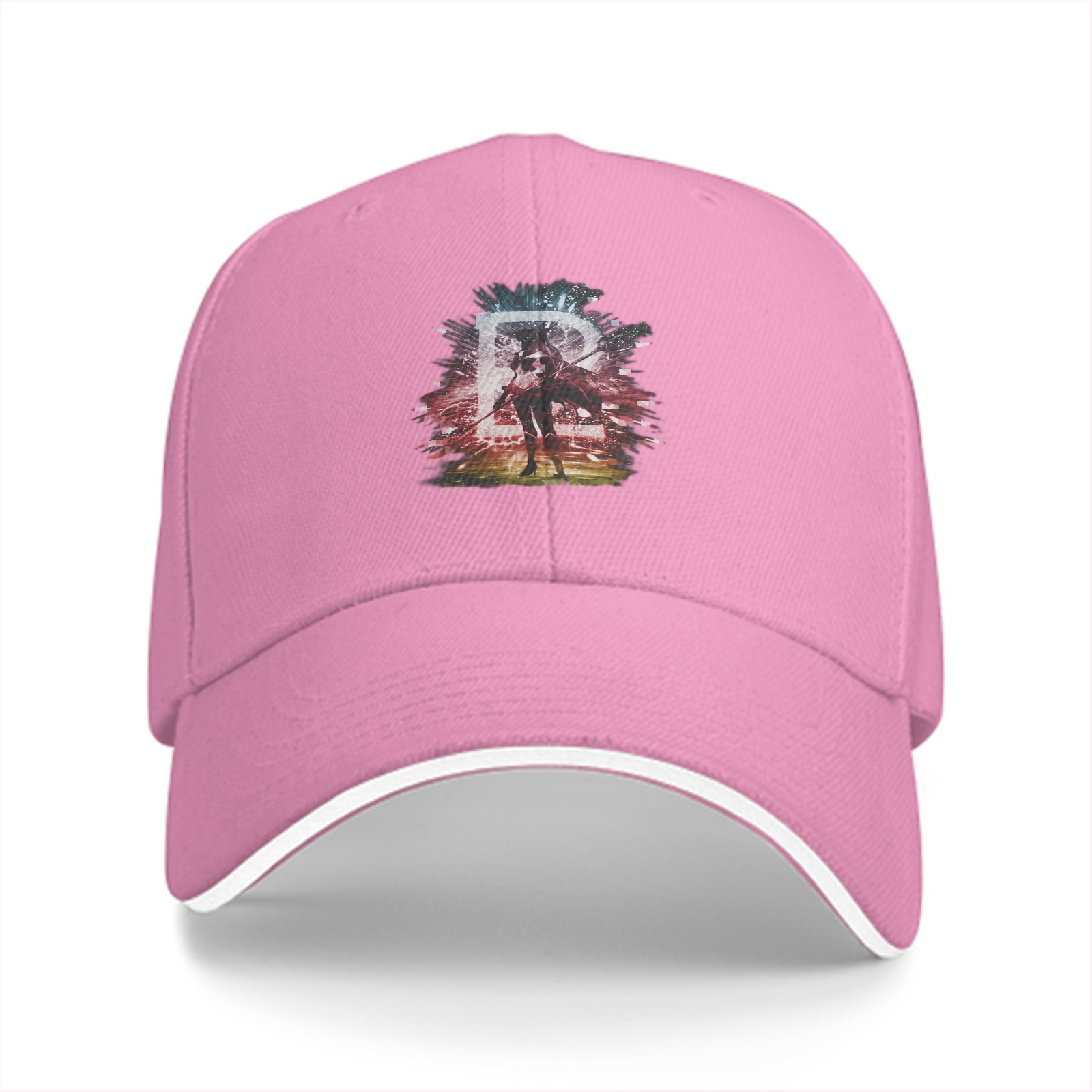 Black Baseball Cap With Abstract Warrior Graphic Print