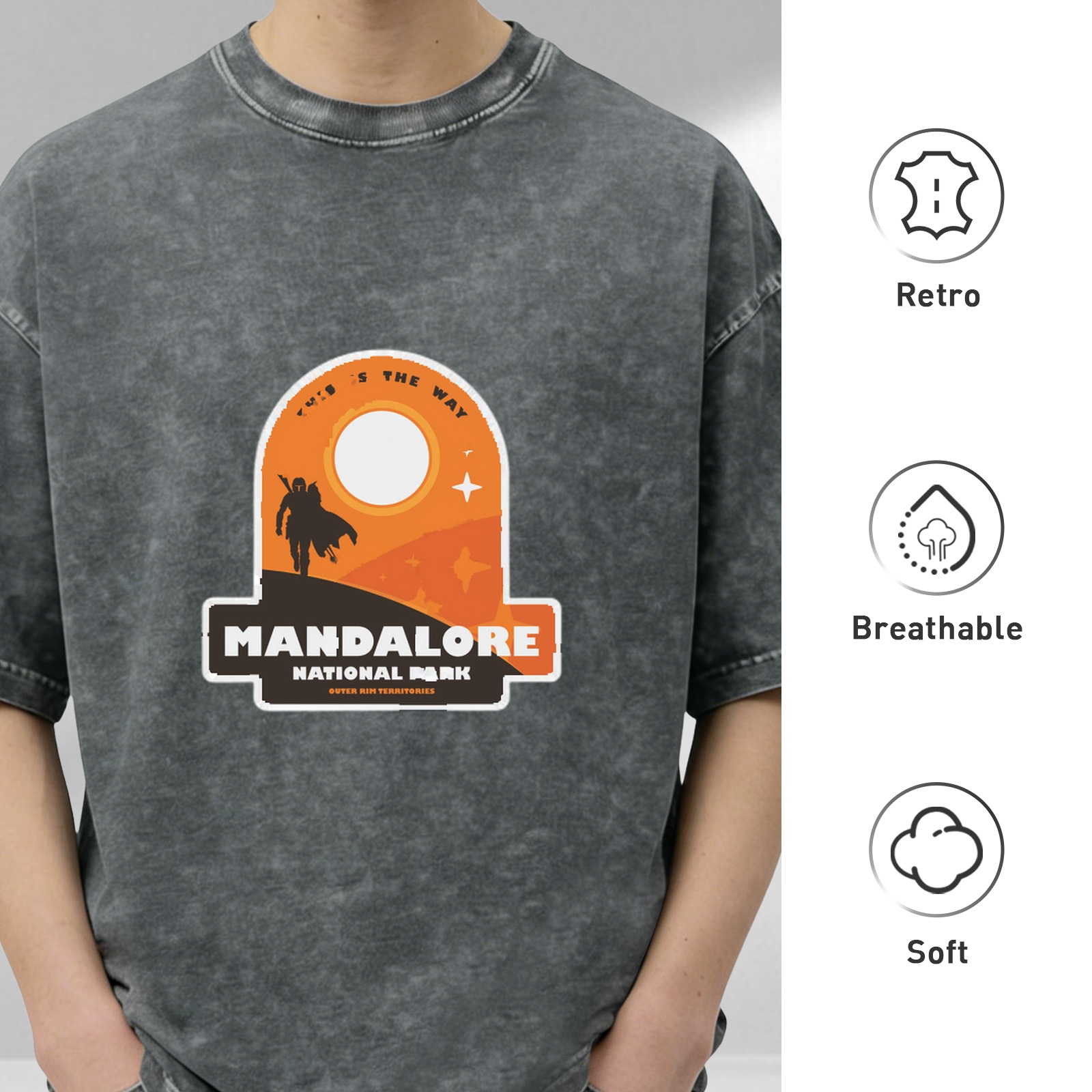 Mandalore National Park Star Wars Themed Acid Wash Oversized T-Shirt