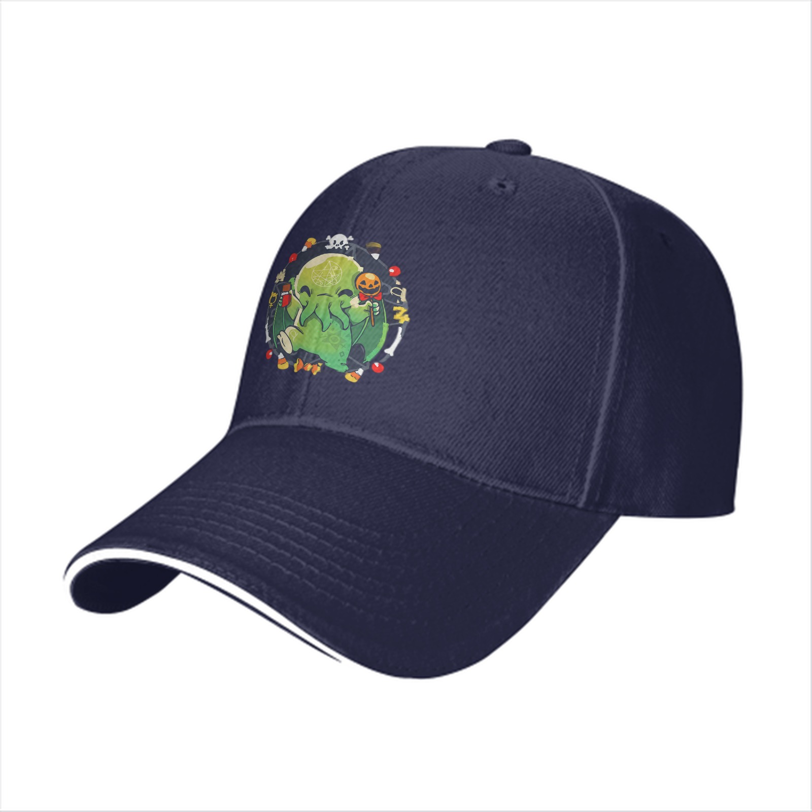 Black Baseball Cap With Cute Halloween Cthulhu Graphic Print