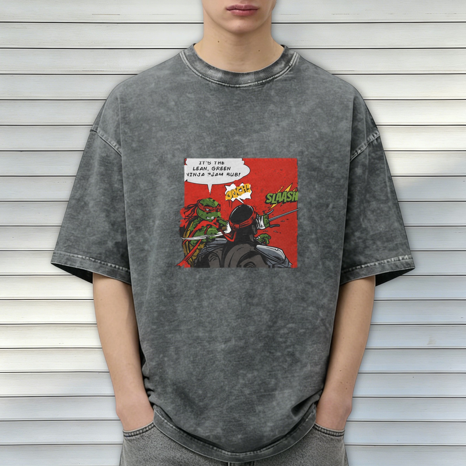 Washed black t-shirt with Teenage Mutant Ninja Turtles comic print