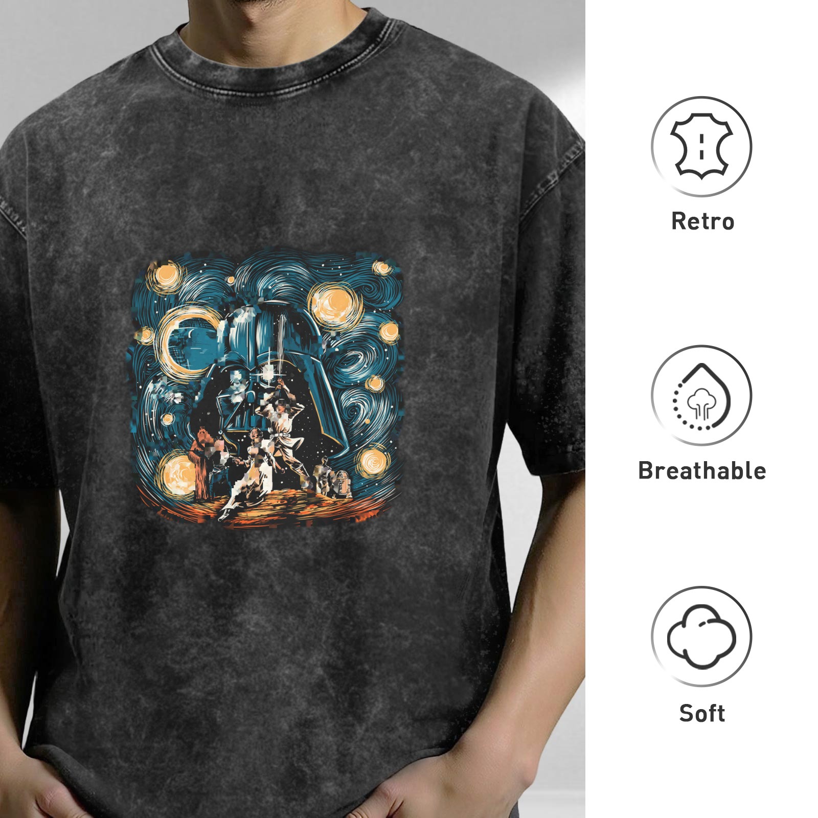 Star Wars Darth Vader Starry Night Graphic Vintage Wash T-Shirt