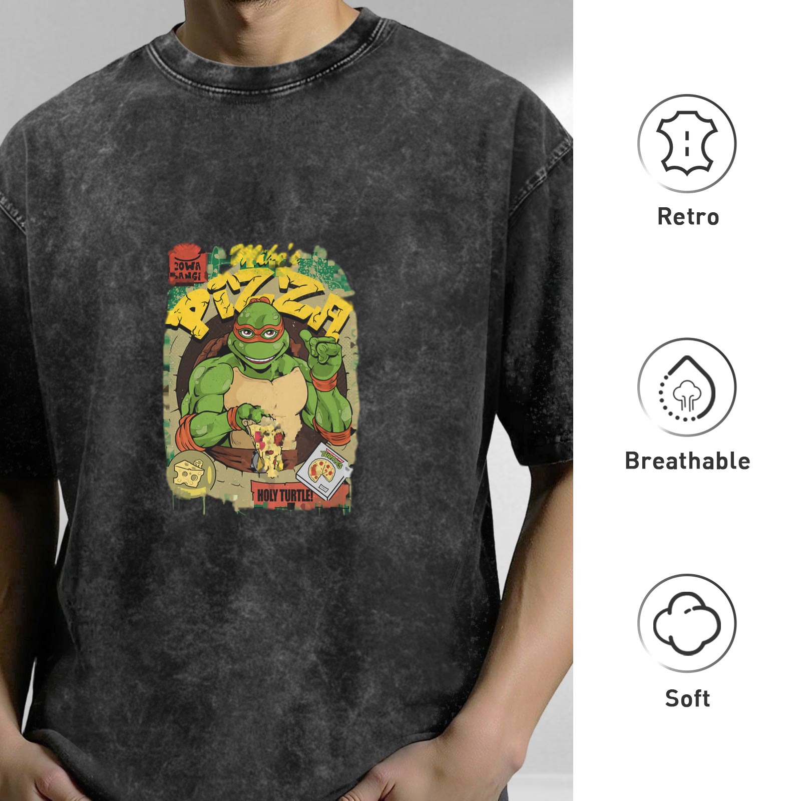 Vintage Wash Teenage Mutant Ninja Turtles Pizza Graphic T-Shirt