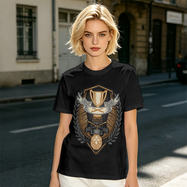 Olive T-Shirt With Detailed Victory Trophy Crest Print