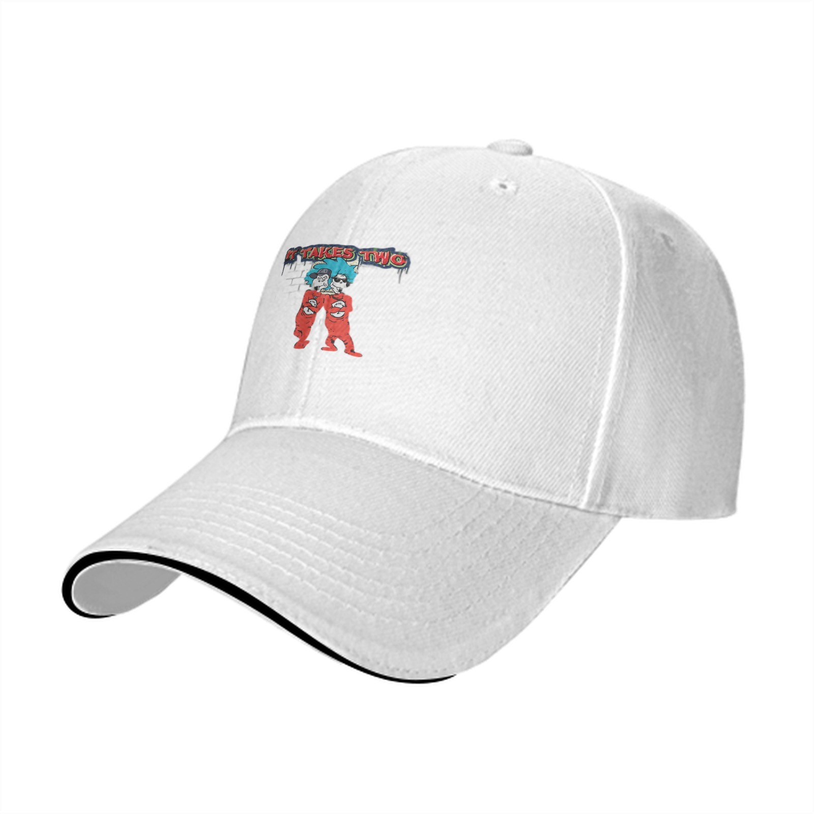 Black baseball cap with 'It Takes Two' graphic design