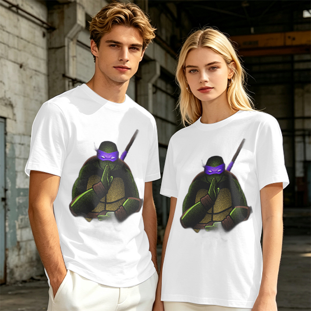Olive Green T-Shirt Featuring Purple Masked Ninja Turtle Graphic