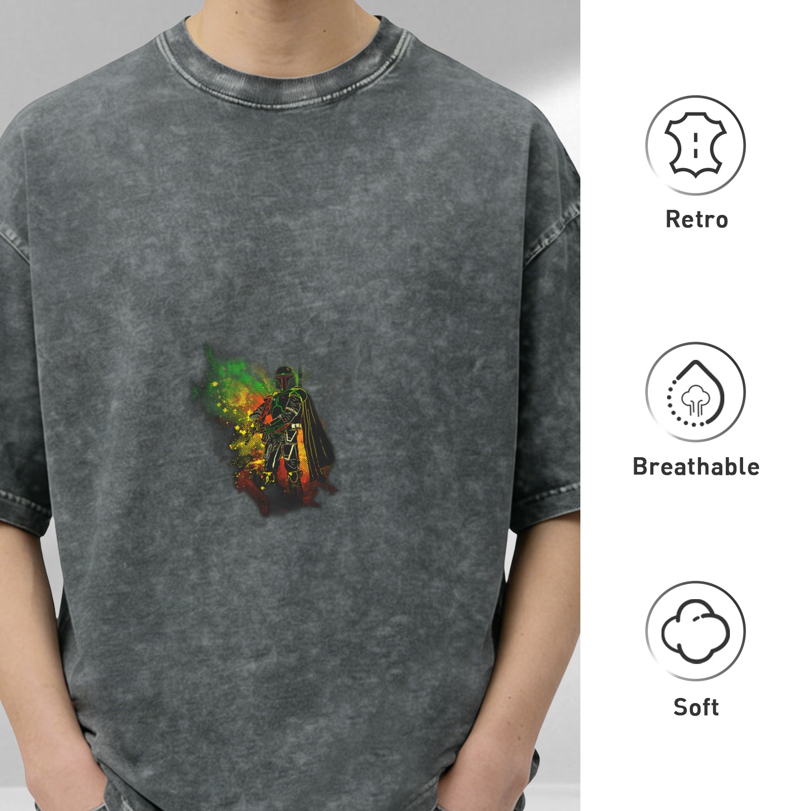 Oversized Acid Wash T-Shirt With Colorful Graphic Print