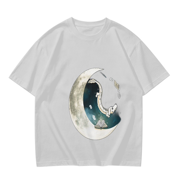 Olive T-shirt with Crescent Moon Galaxy Astronaut Graphic