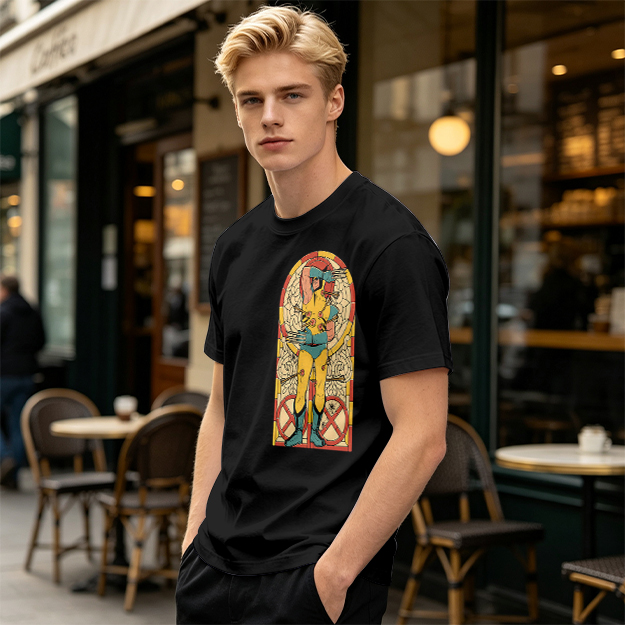 Olive T-shirt with Wolverine Stained Glass Style Print