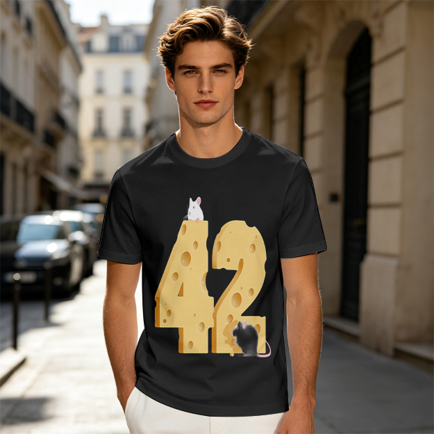 Olive T-Shirt With Cheese Number 42 And Mice Graphic